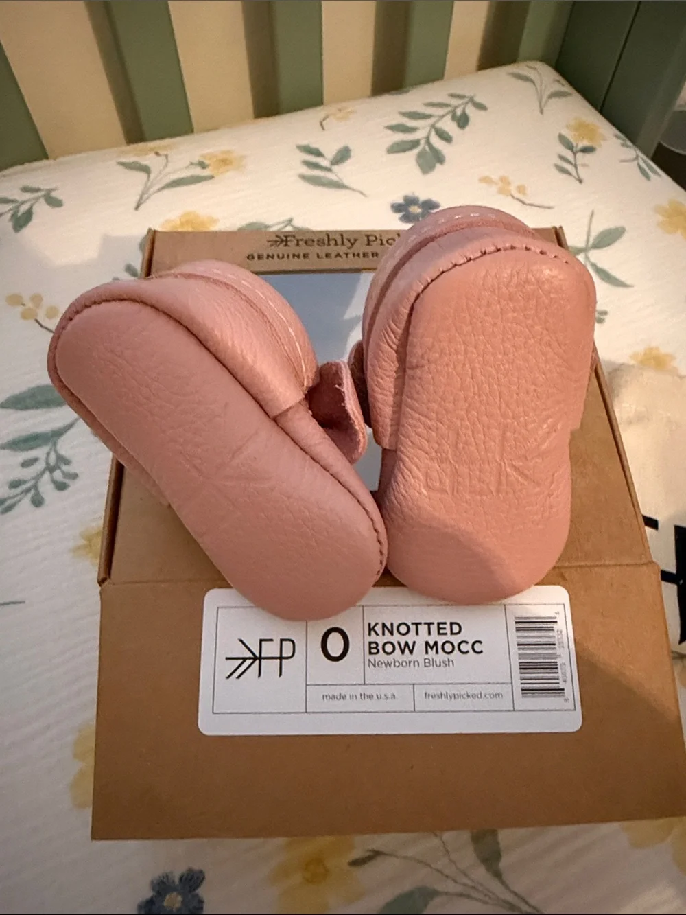 Freshly Picked Knotted Bow Moccs — Blush Pink Baby Moccasins